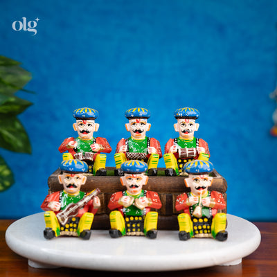 Hand-painted kadam wood Indian musician figurines set