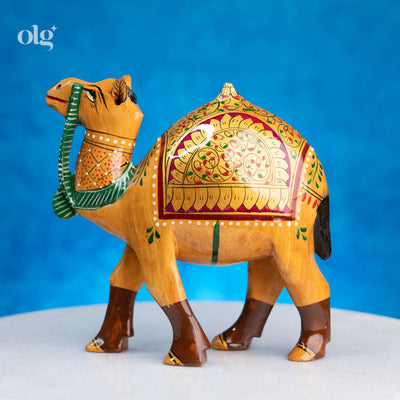 Hand-painted wooden camel figurine, 5 inch, Rajasthani style