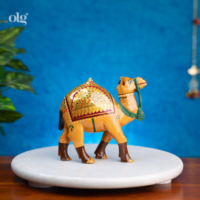 Hand-painted wooden camel figurine, 5 inch, Rajasthani style