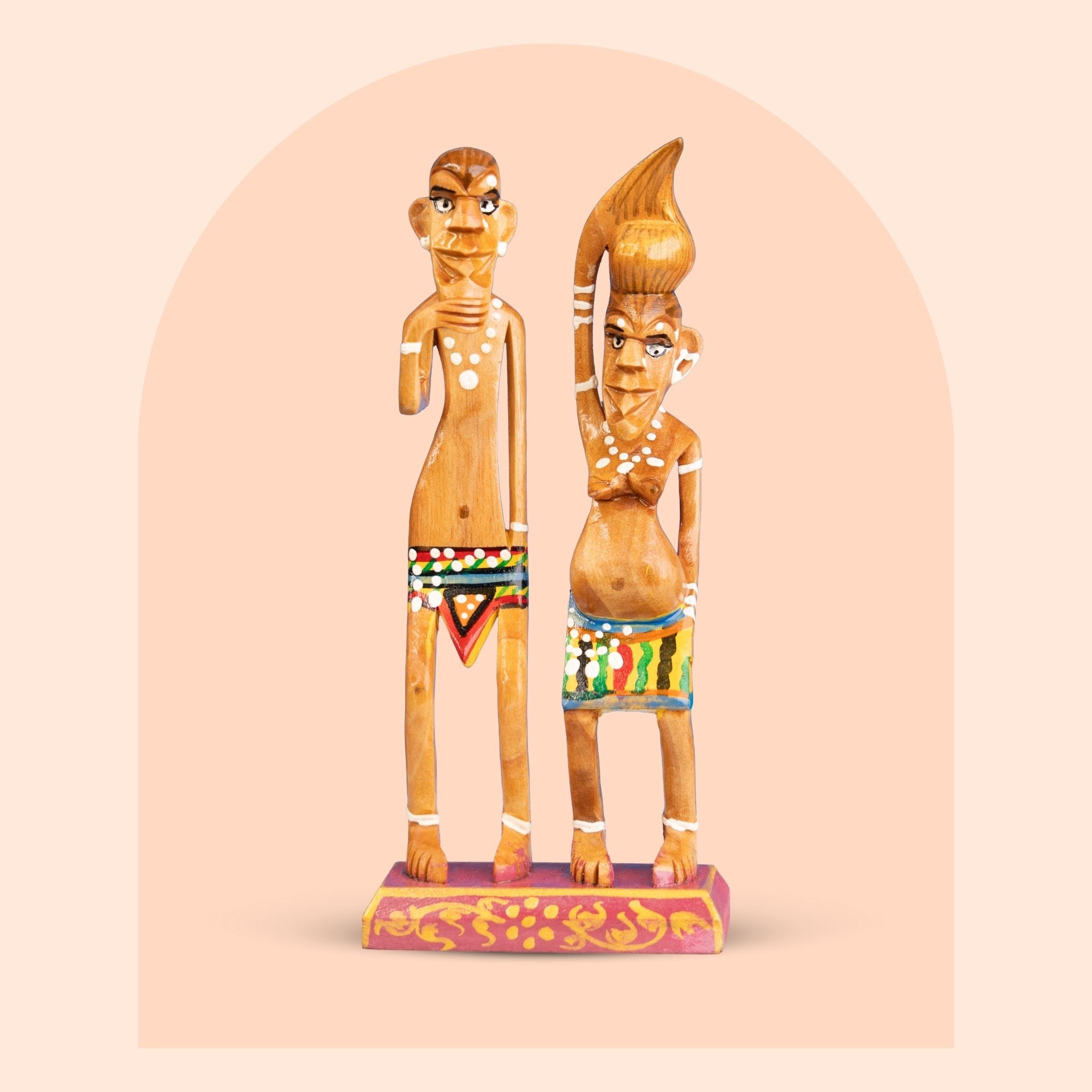 Hand-Painted Wooden Villager Couple Showpiece (6 Inch)