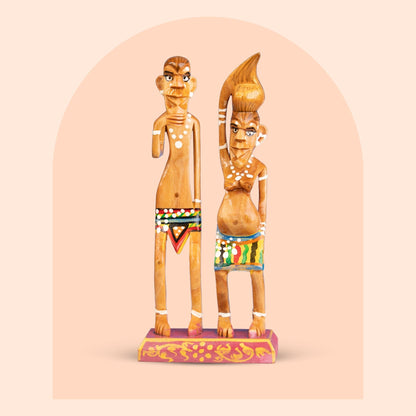 Hand-Painted Wooden Villager Couple Showpiece (6 Inch)