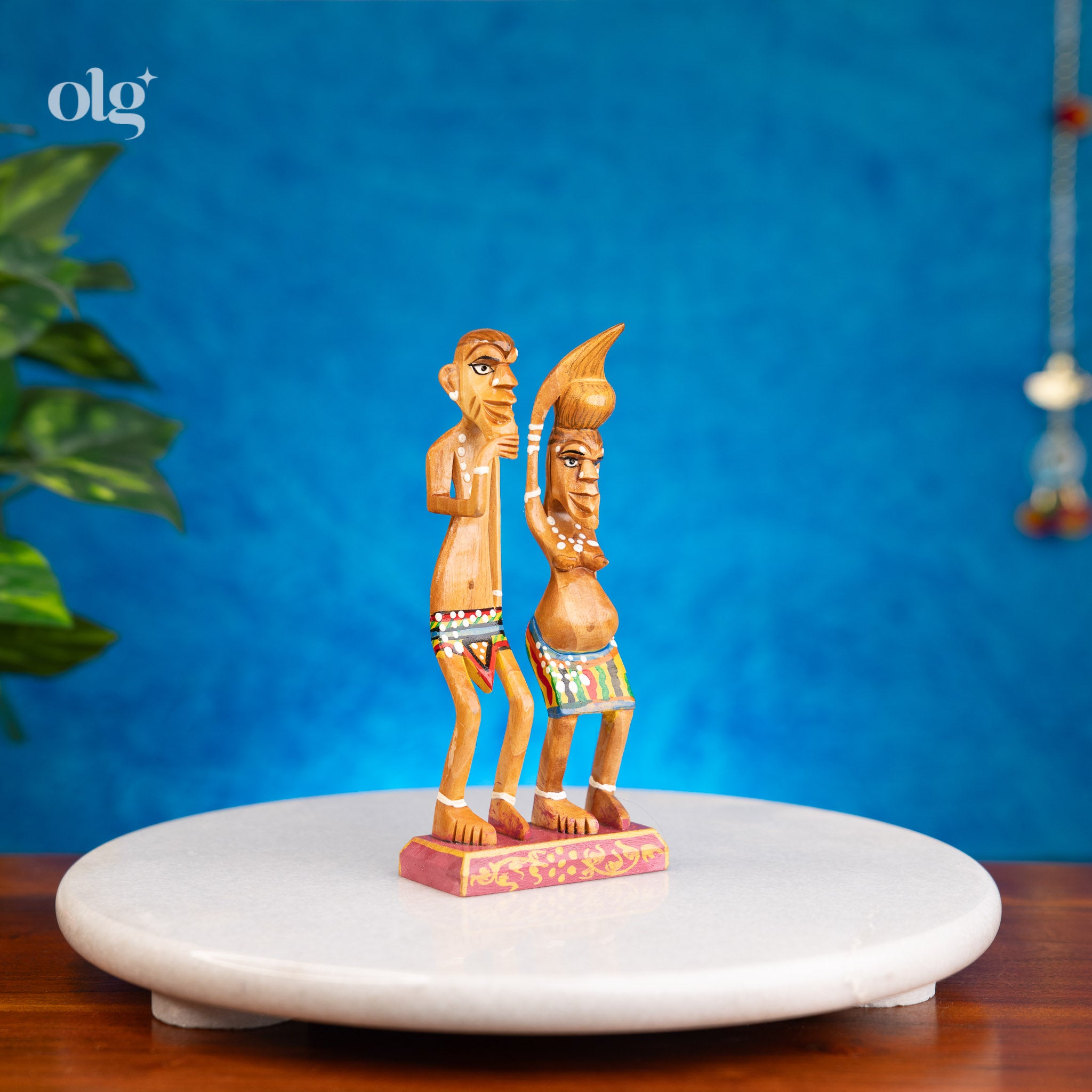 Hand-Painted Wooden Villager Couple Showpiece (6 Inch)