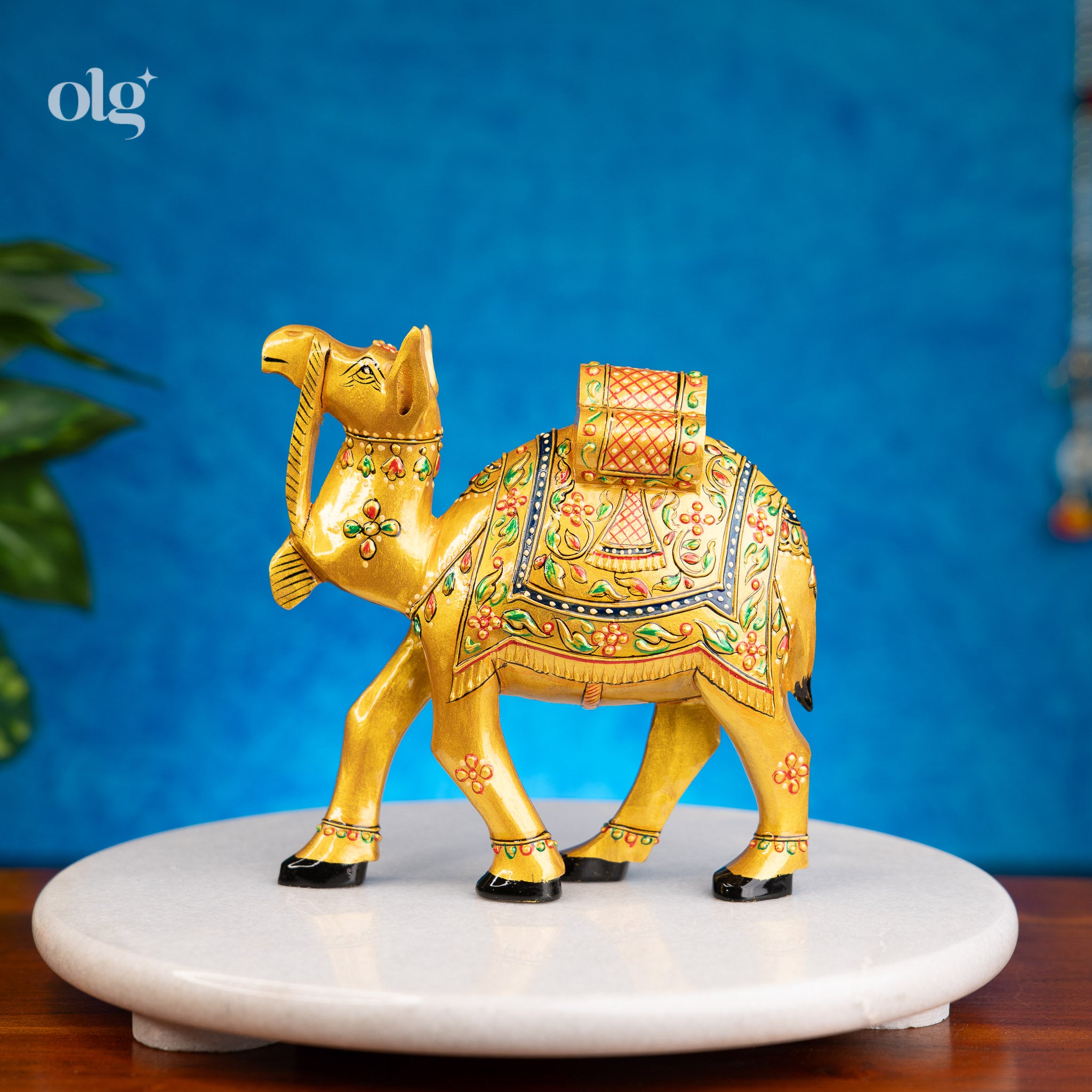 Hand-Painted Golden Wooden Camel Figurine
