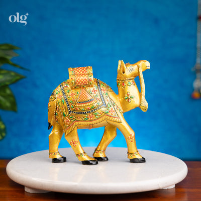 Hand-painted golden wooden camel figurine