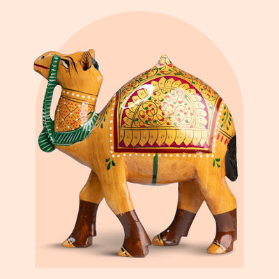 Hand-painted wooden camel figurine, 5 inch, Rajasthani style