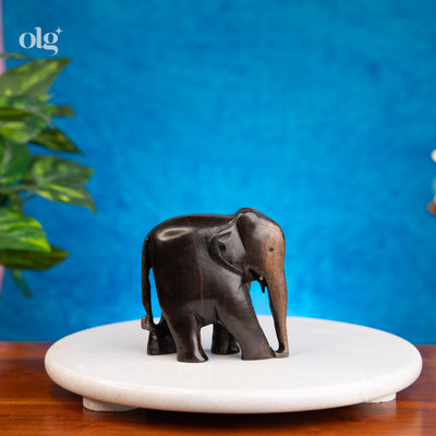 Hand-carved dark ebony wood elephant figurine, 4 inch, natural finish