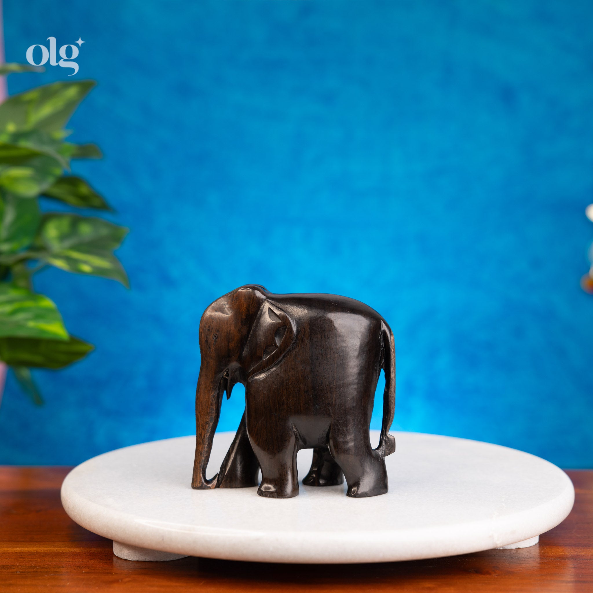 Hand Carved Dark Ebony Wood Elephant Figurine (4 Inch)