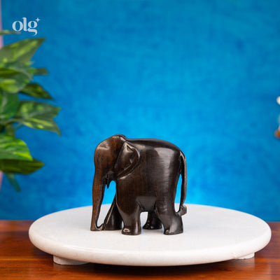 Hand-carved dark ebony wood elephant figurine, 4 inch, natural finish