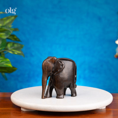 Hand-carved dark ebony wood elephant figurine, 4 inch, natural finish