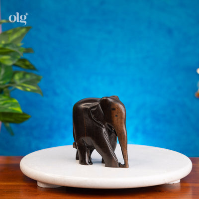 Hand-carved dark ebony wood elephant figurine, 4 inch, natural finish