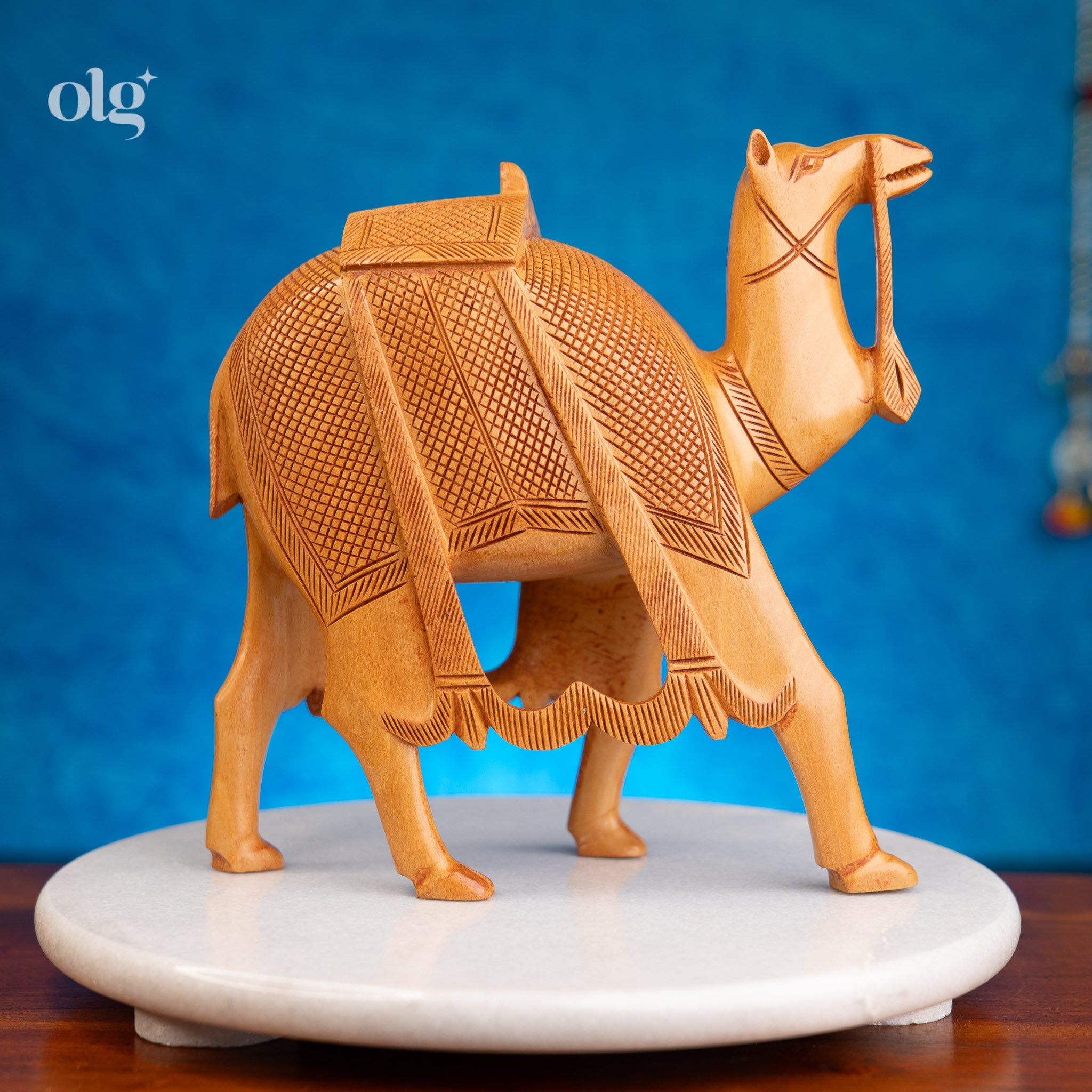 Hand Carved Wooden Camel Figurine Natural Finish (8 Inch)