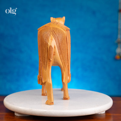 Hand-carved wooden camel figurine, natural finish, 8 inch