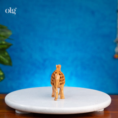 Hand-carved wooden camel figurine with jali lattice work, 3 inch