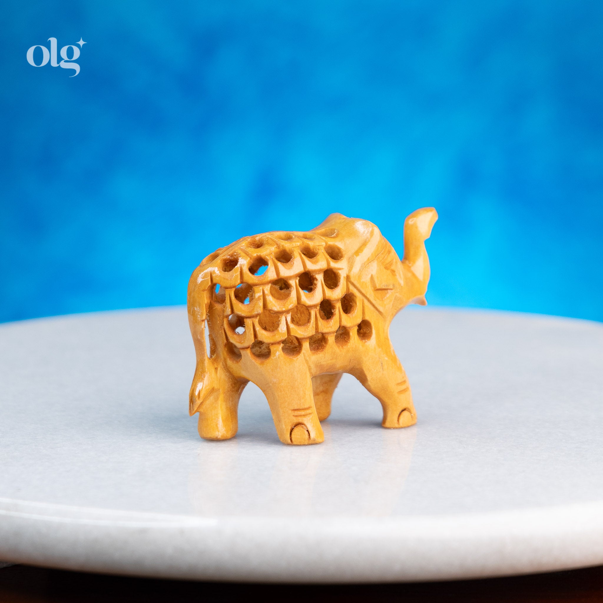 Hand Carved Wooden Elephant with Jali Work (2 Inch)