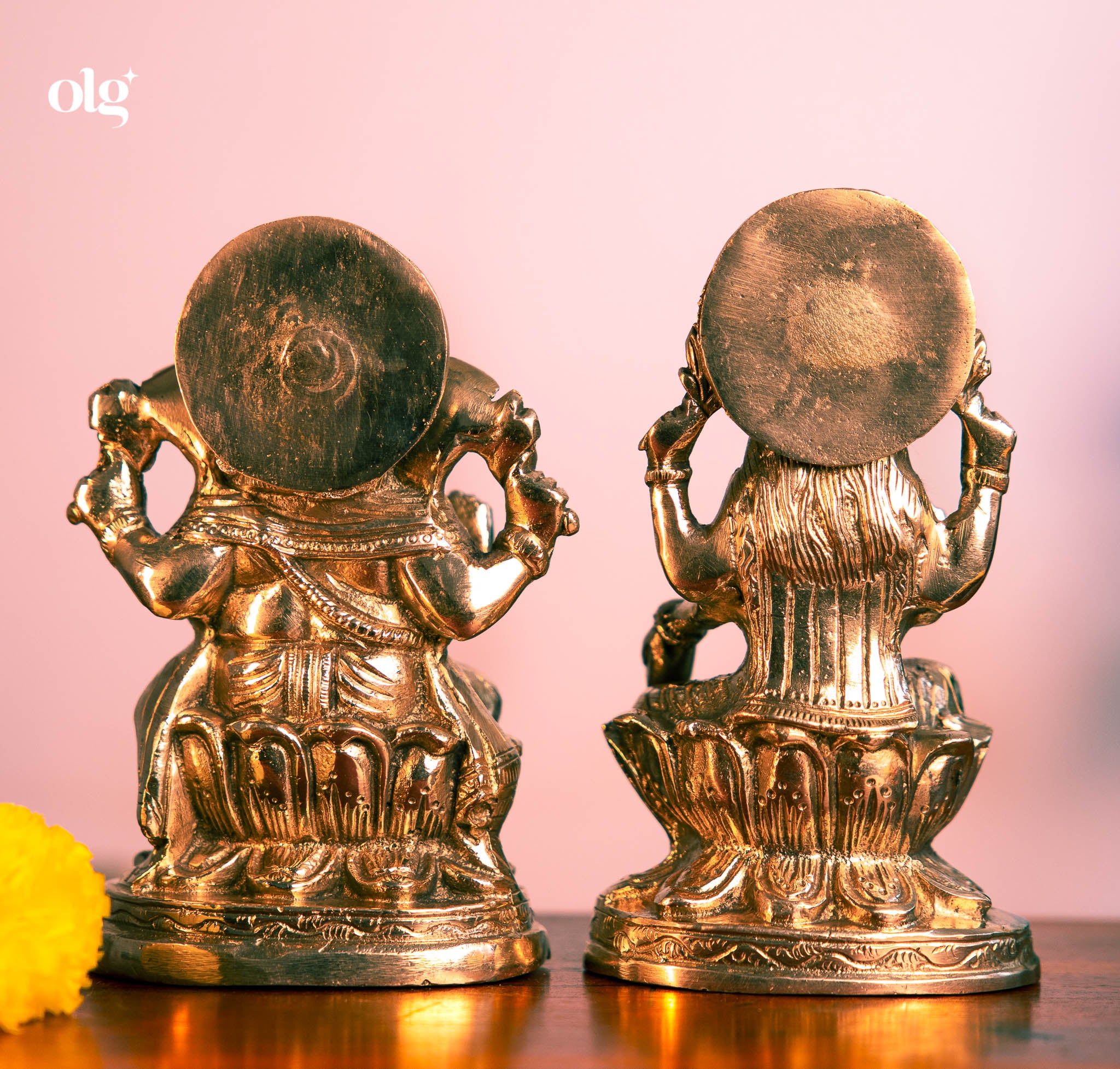 Handcrafted Brass Lakshmi Ganesha Murti Pair (7 Inch)