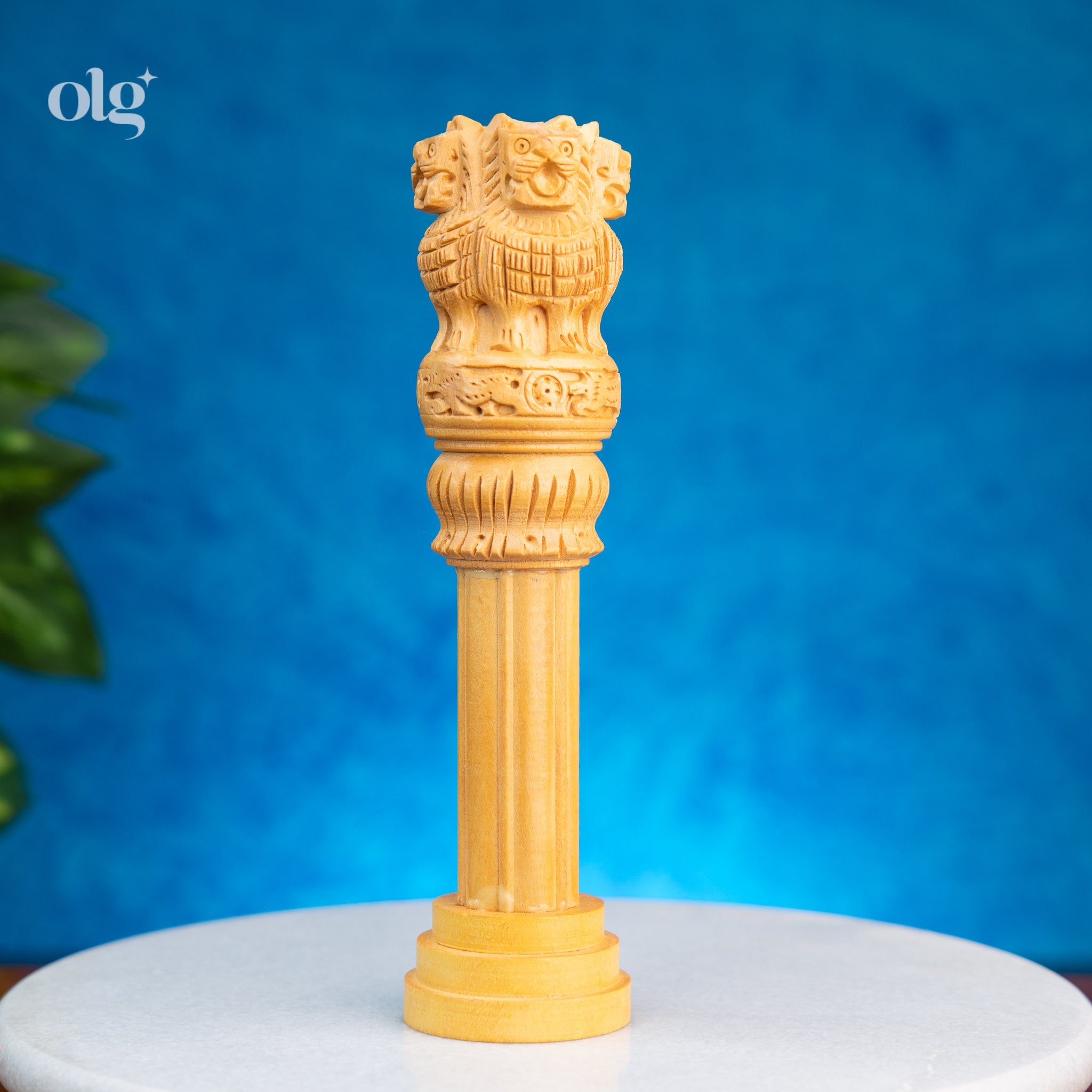 Handcrafted Wooden Ashoka Pillar – National Emblem of India (8 Inch)