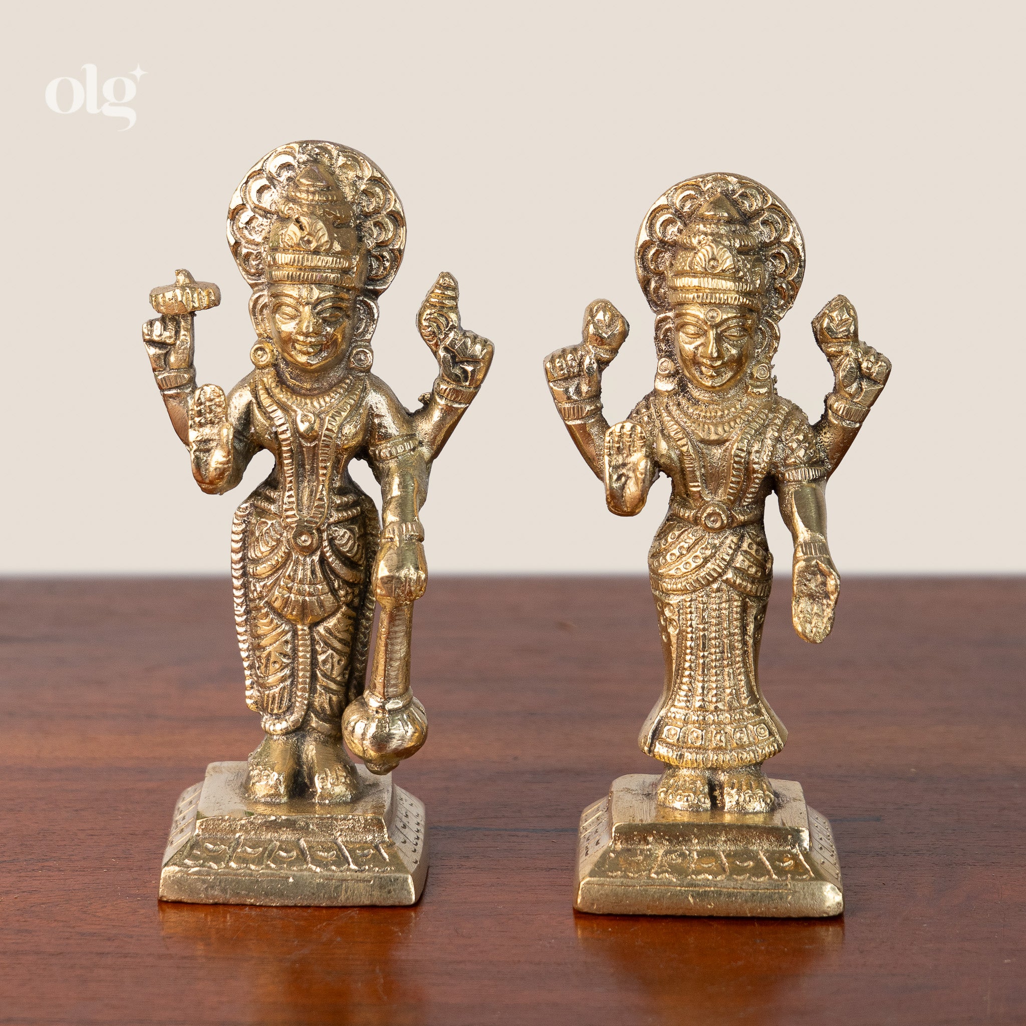 Divine Brass Lakshmi Narayan Idols Set (4 Inch)