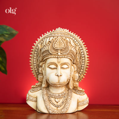 Cultured marble Hanuman statue, antique ivory finish