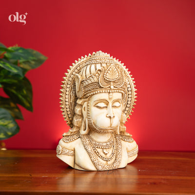Cultured marble Hanuman statue, antique ivory finish