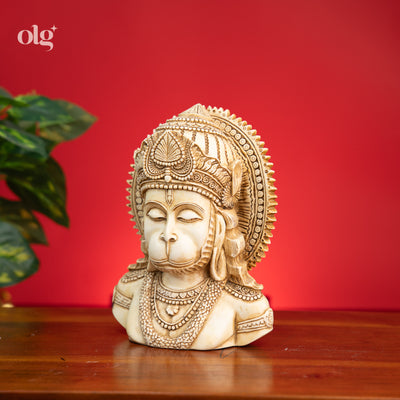 Cultured marble Hanuman statue, antique ivory finish