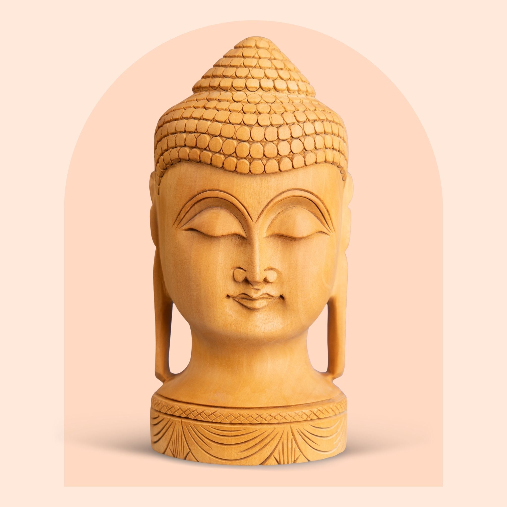 Meditating Wooden Buddha Head Figurine (8 Inch)