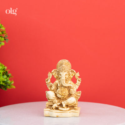 Cultured marble miniature Ganesha idol, antique ivory finish