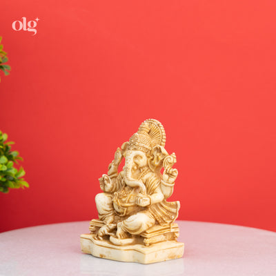 Cultured marble miniature Ganesha idol, antique ivory finish