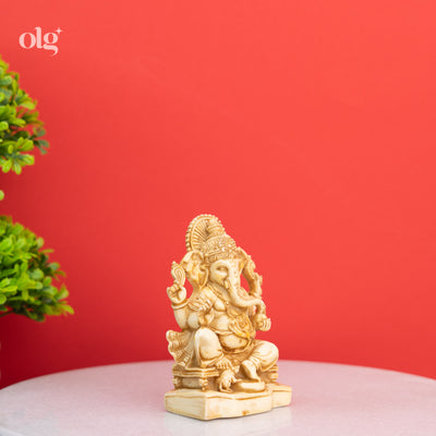 Cultured marble miniature Ganesha idol, antique ivory finish
