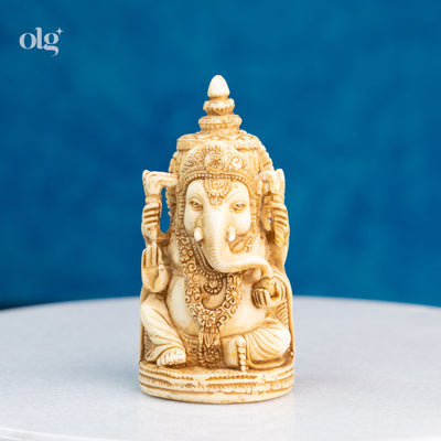 Cultured marble Ganesha idol, antique ivory finish, 4 inch