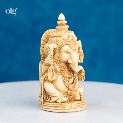 Cultured marble Ganesha idol, antique ivory finish, 4 inch