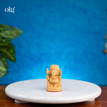 Miniature Hand Carved Wooden Lord Ganesha Idol