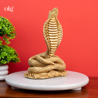 Cultured marble Naga Devata figurine, antique ivory finish