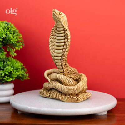 Cultured marble Naga Devata figurine, antique ivory finish