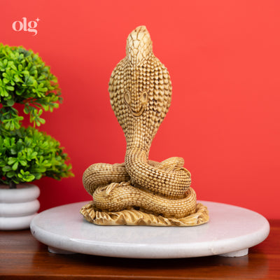 Cultured marble Naga Devata figurine, antique ivory finish