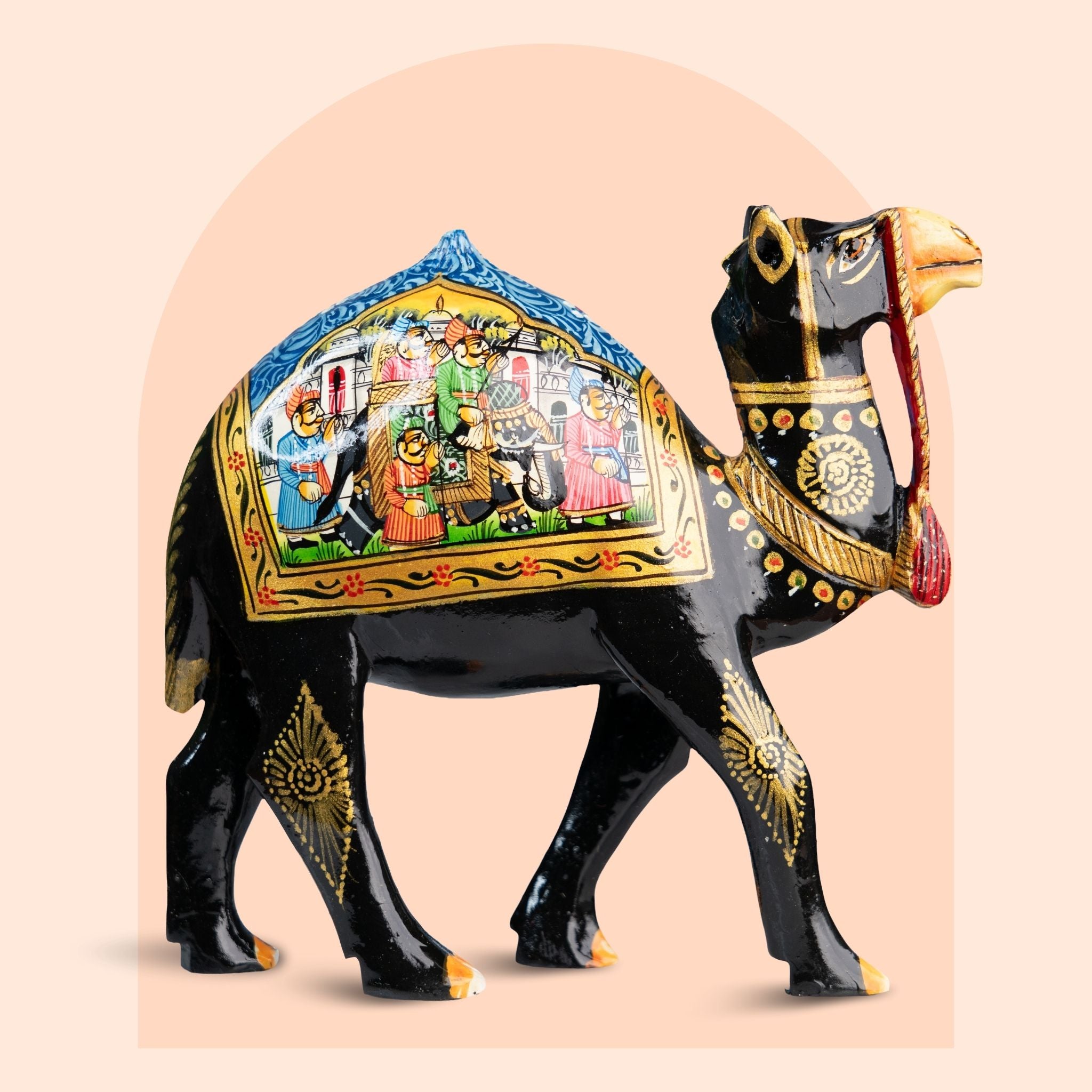 Rajasthani Hand-Painted Black Camel Figurine (6 Inch)