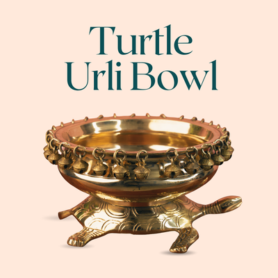 Brass turtle-base urli bowl for Vastu and home decor, 9 inch