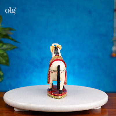 Vibrant hand-painted Rajasthani wooden horse figurine