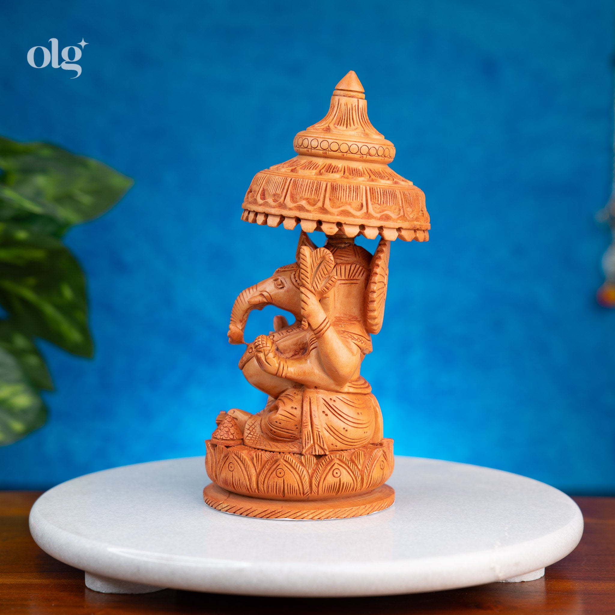 Wooden Ganesha Statue with Chhatri (8 Inch)